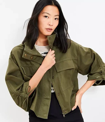 Petite Tie Sleeve Twill Utility Jacket