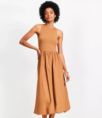 Petite Poplin Bubble Mixed Media Midi Dress