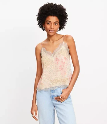 Petite Floral Lace Trim V-Neck Cami