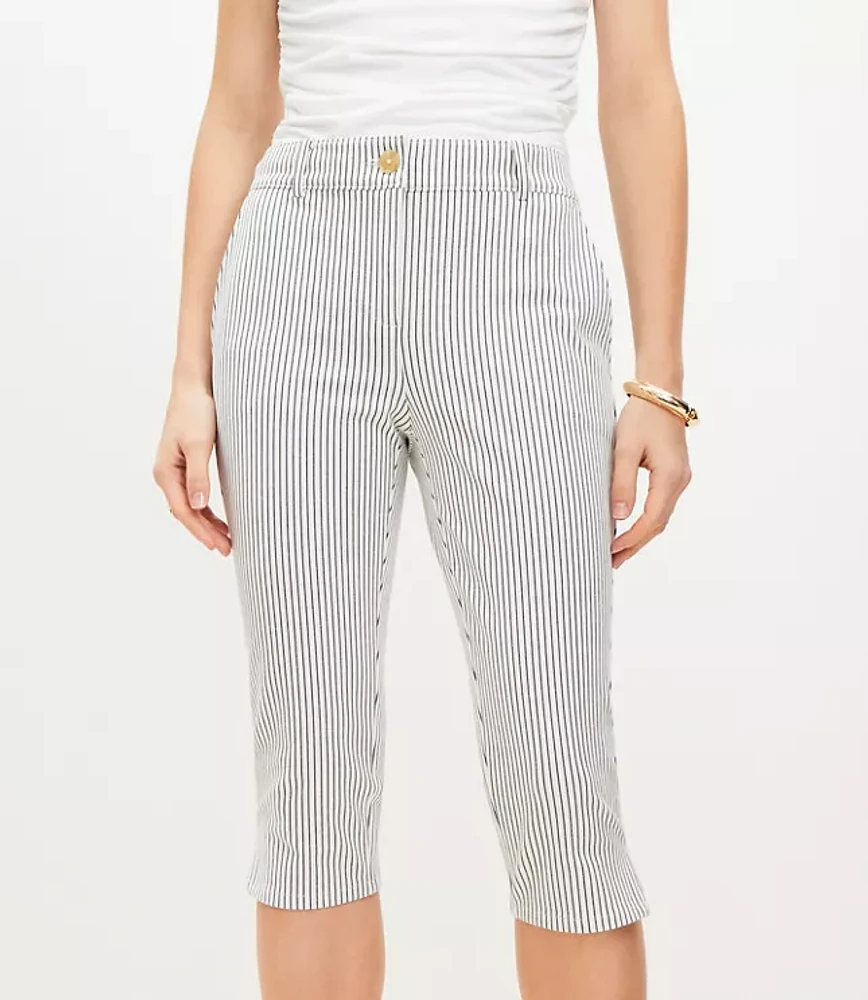 Petite Curvy Capri Pants Striped Bi-Stretch