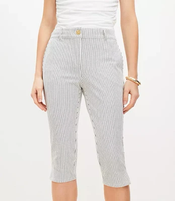 Petite Curvy Capri Pants Striped Bi-Stretch