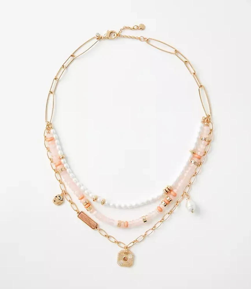 Pearlized Layered Charm Statement Necklace