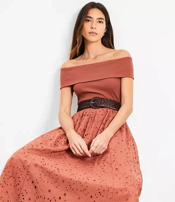 Petite Eyelet Off The Shoulder Midi Dress