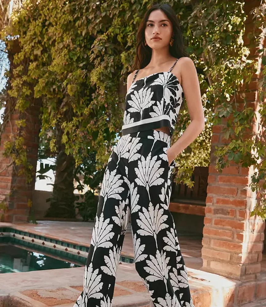 Petite Palm Pull On Wide Leg Pants Linen Blend