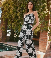 Petite Palm Pull On Wide Leg Pants Linen Blend