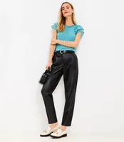 Pleated Tapered Pants Faux Leather