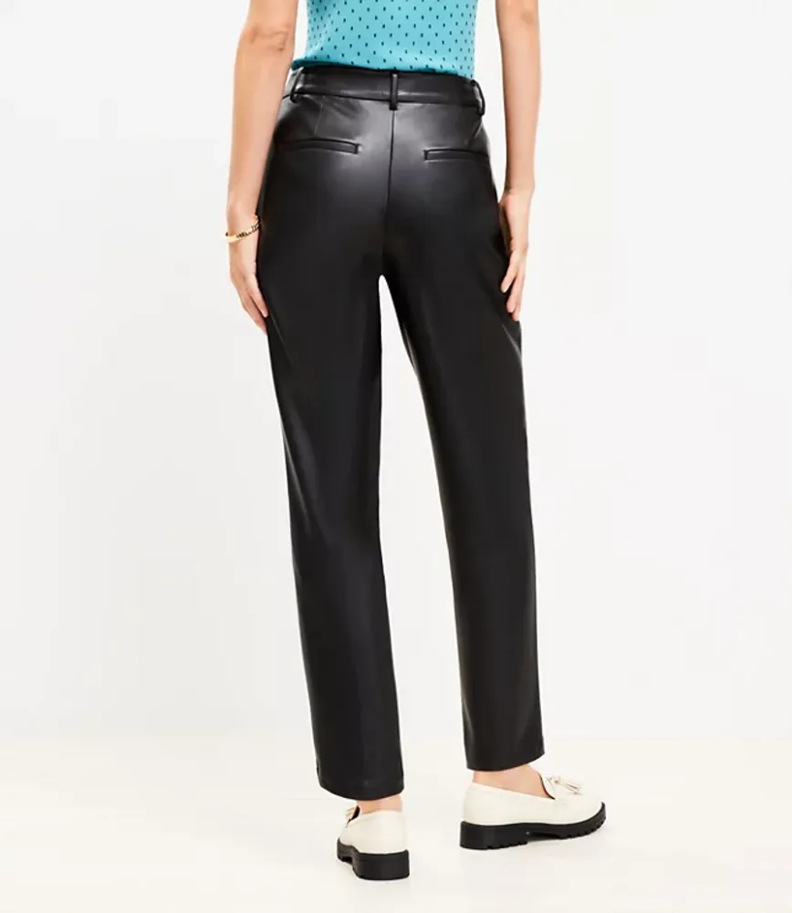 Pleated Tapered Pants Faux Leather