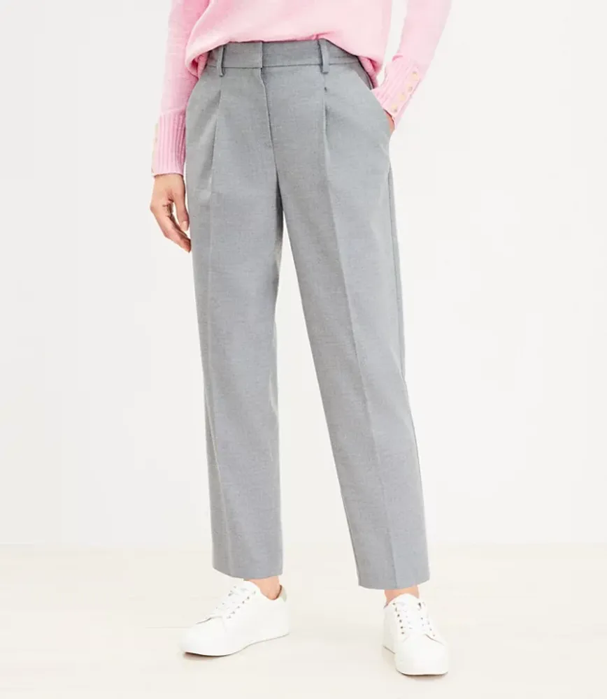 Pleated Pull On Slim Pants Heathered Brushed Flannel