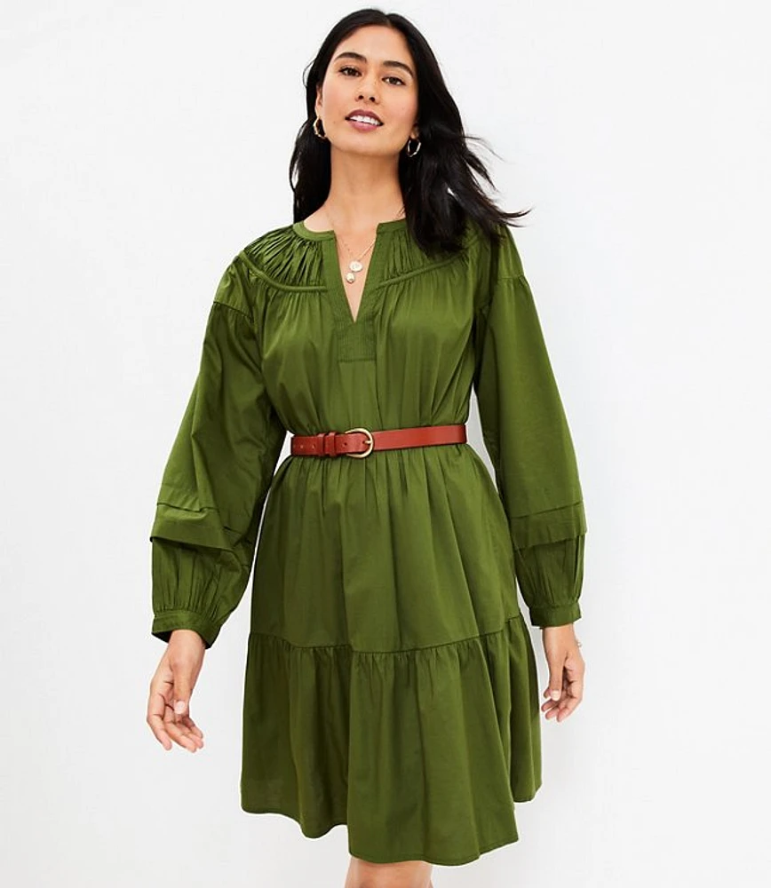 Tiered Split Neck Swing Dress