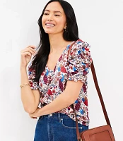 Peacock Ruffle Cinched Sleeve V-Neck Top