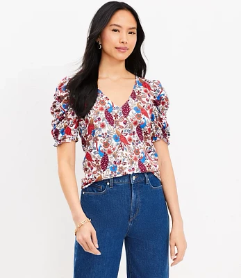 Peacock Ruffle Cinched Sleeve V-Neck Top