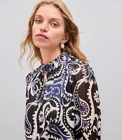 Shimmer Stripe Paisley Mock Neck Blouse