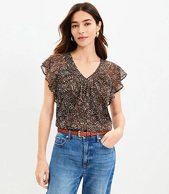 Petite Dotted Flutter V-Neck Top