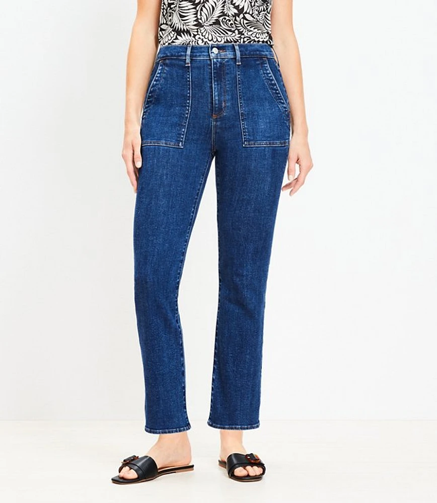 Curvy High Rise Kick Crop Utility Jeans Dark Rinse Wash