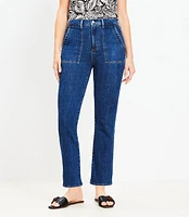 Curvy High Rise Kick Crop Utility Jeans Dark Rinse Wash