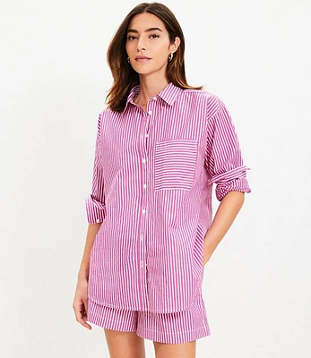 Petite Striped Poplin Oversized Pocket Shirt