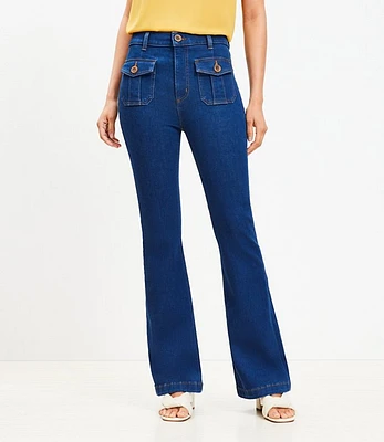 Tall High Rise Patch Pocket Slim Flare Jeans Dark Wash