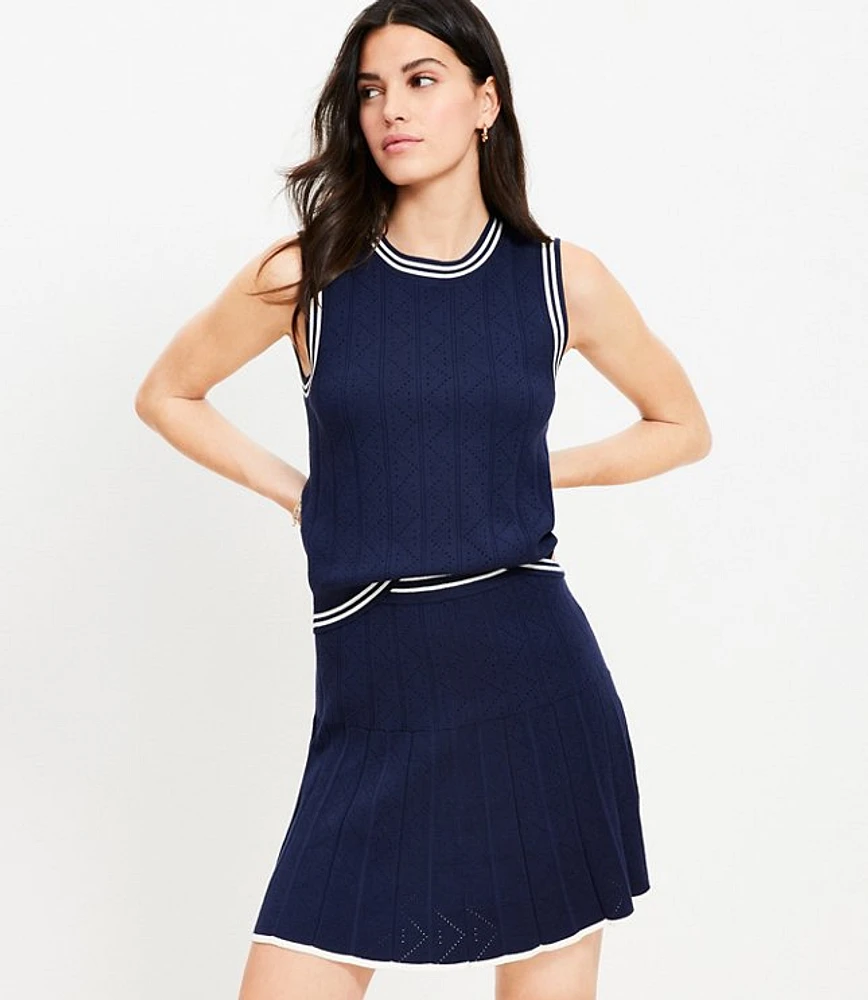 Petite Pointelle Pleated Mini Sweater Skirt