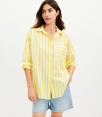 Petite Striped Poplin Oversized Pocket Shirt