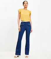 Petite High Rise Patch Pocket Slim Flare Jeans Light Wash