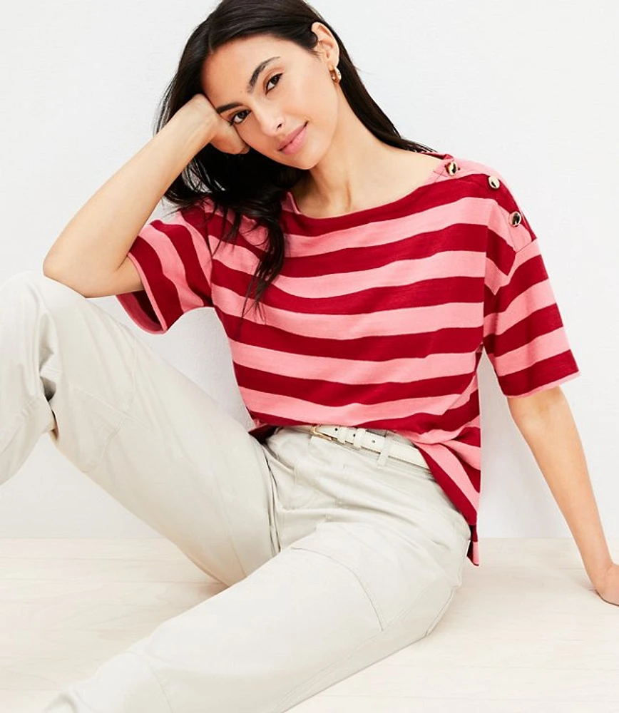 Striped Shoulder Button Harbor Tee