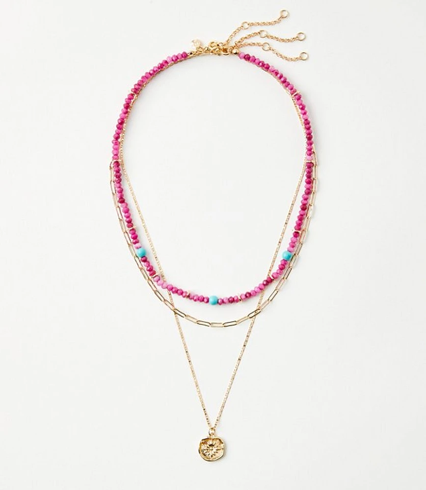 Coin Beaded Layered Necklace