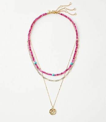 Coin Beaded Layered Necklace