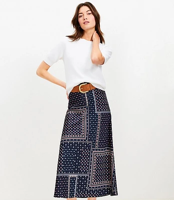 Bandana Print Satin Bias Midi Skirt