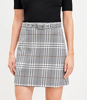 Petite Plaid Belted Mini Skirt