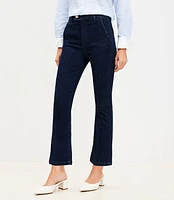 Petite Creased Tab Waist High Rise Kick Crop Jeans in Refined Dark Indigo Wash