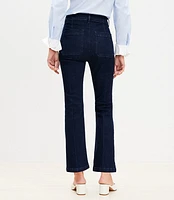 Petite Creased Tab Waist High Rise Kick Crop Jeans in Refined Dark Indigo Wash