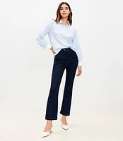 Petite Creased Tab Waist High Rise Kick Crop Jeans in Refined Dark Indigo Wash