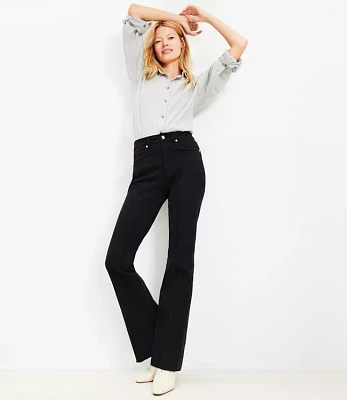 Petite Pintucked Fresh Cut High Rise Slim Flare Jeans in Washed Black