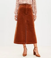 Petite Corduroy Front Slit Midi Skirt