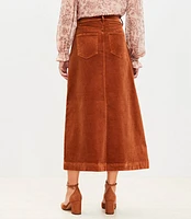 Petite Corduroy Front Slit Midi Skirt