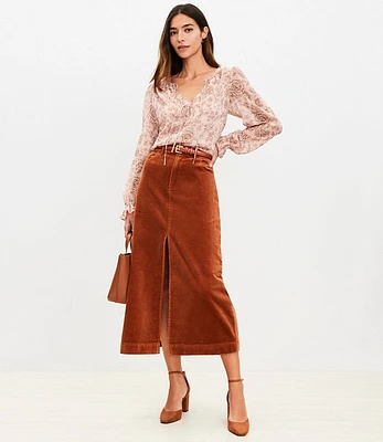 Petite Corduroy Front Slit Midi Skirt