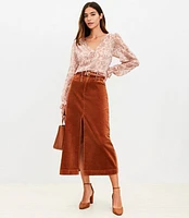 Petite Corduroy Front Slit Midi Skirt