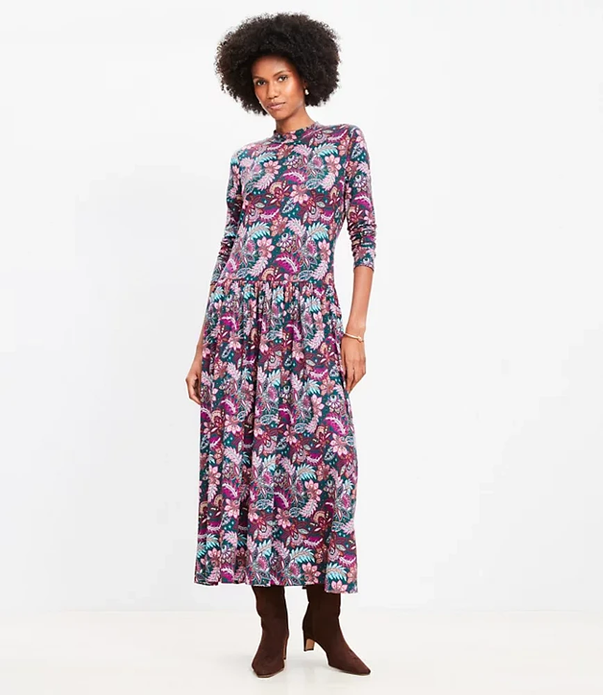 Tall Paisley Jersey Mock Neck Midi Dress