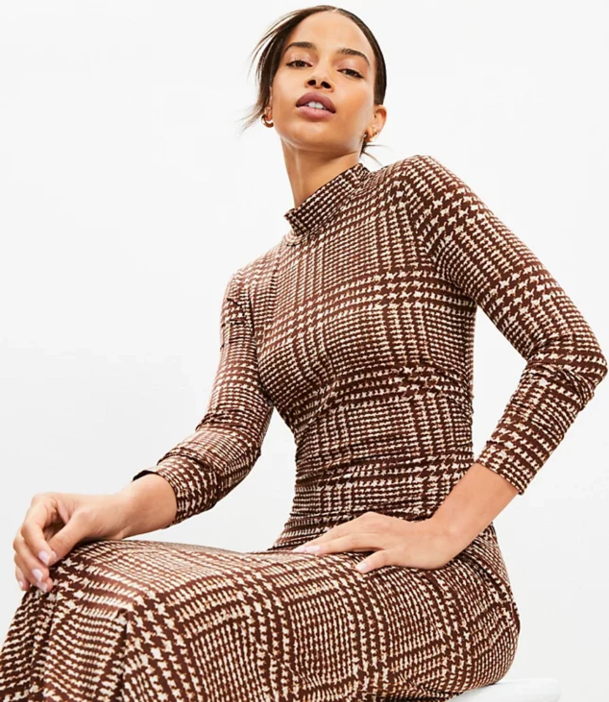 Petite Houndstooth Mock Neck Midi Dress