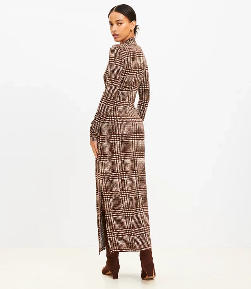 Petite Houndstooth Mock Neck Midi Dress