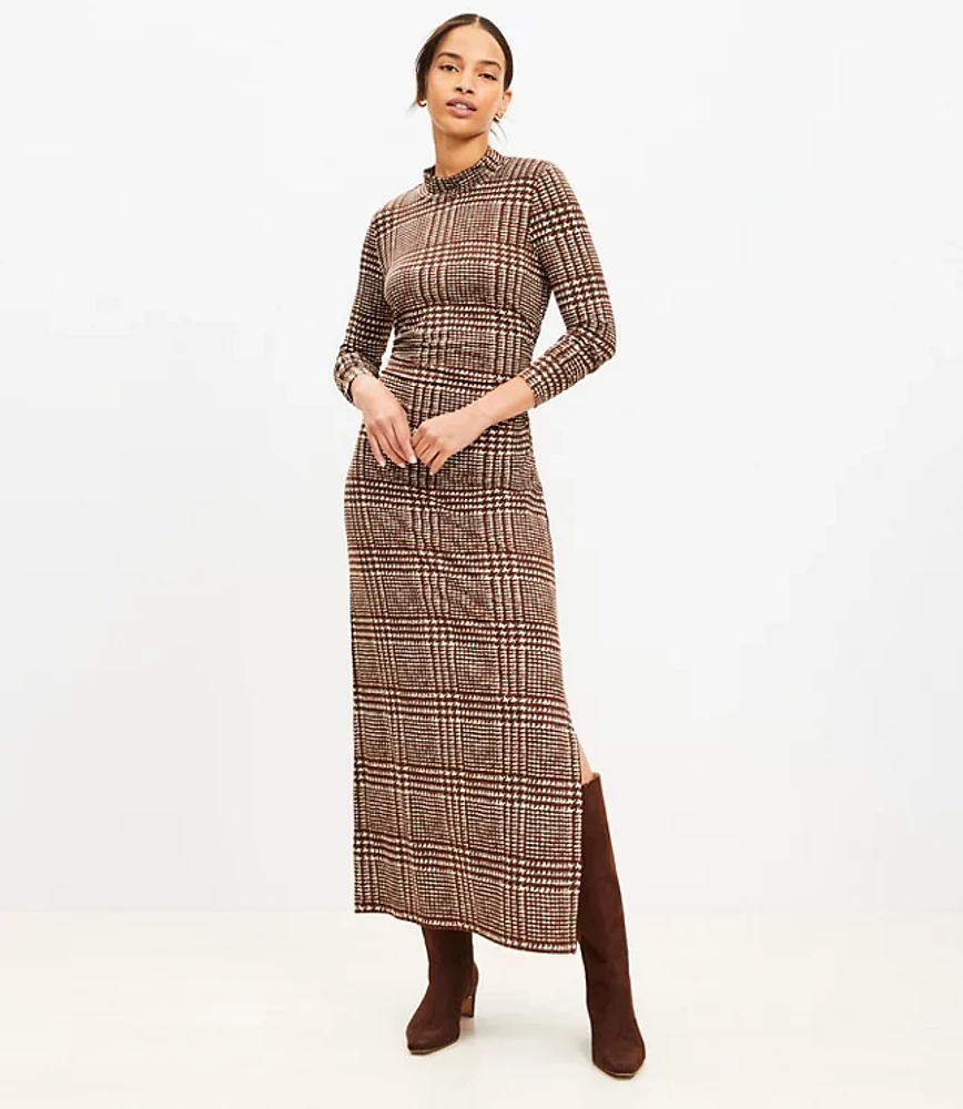 Petite Houndstooth Mock Neck Midi Dress