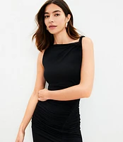 Asymmetrical Neck Ruched Mini Dress