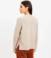 Petite Rib Trim Wide Sleeve V-Neck Sweater