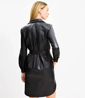 Tall Faux Leather Pocket Shirtdress