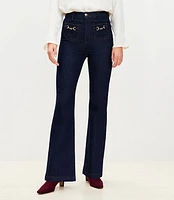 Horsebit High Rise Slim Flare Jeans Classic Rinse Wash