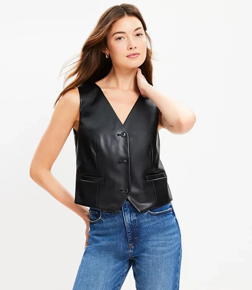 Petite Faux Leather Pocket Vest