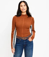 Side Striped Cable Mock Neck Sweater