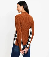 Side Striped Cable Mock Neck Sweater