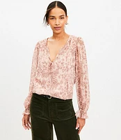 Etched Floral Double Tie Neck Blouse