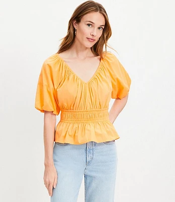 Petite Gathered Waist V-Neck Blouse